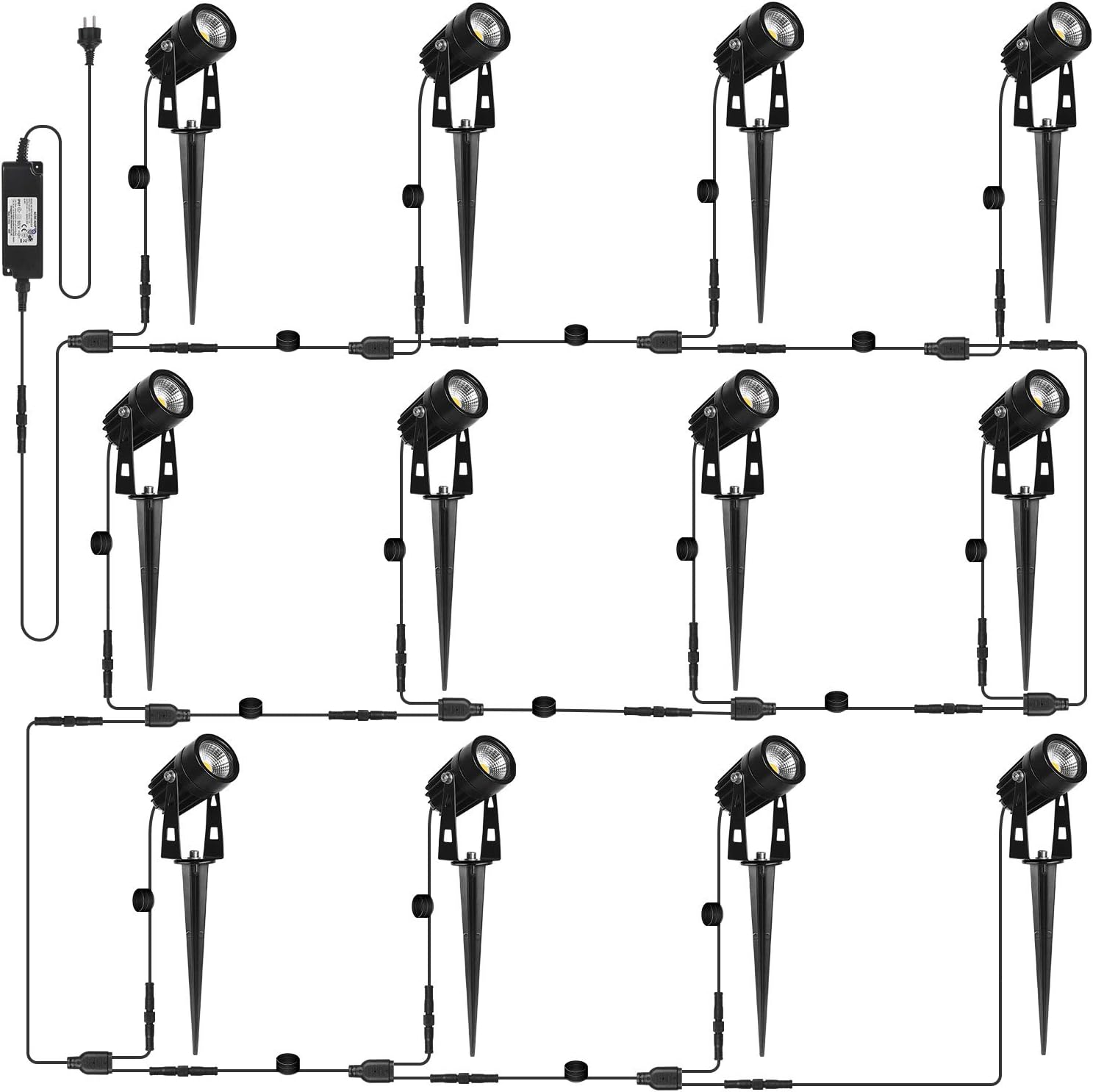 AIMHEIM 12er-Set Gartenstrahler LED Warmweiß, 3W Gartenleuchte Garten Beleuchtung mit Stecker, Schwenkbar Außen-Strahler Aussenbeleuchtung Erdspieß IP65 Wasserdicht für Baum, Pflanzen, Teich