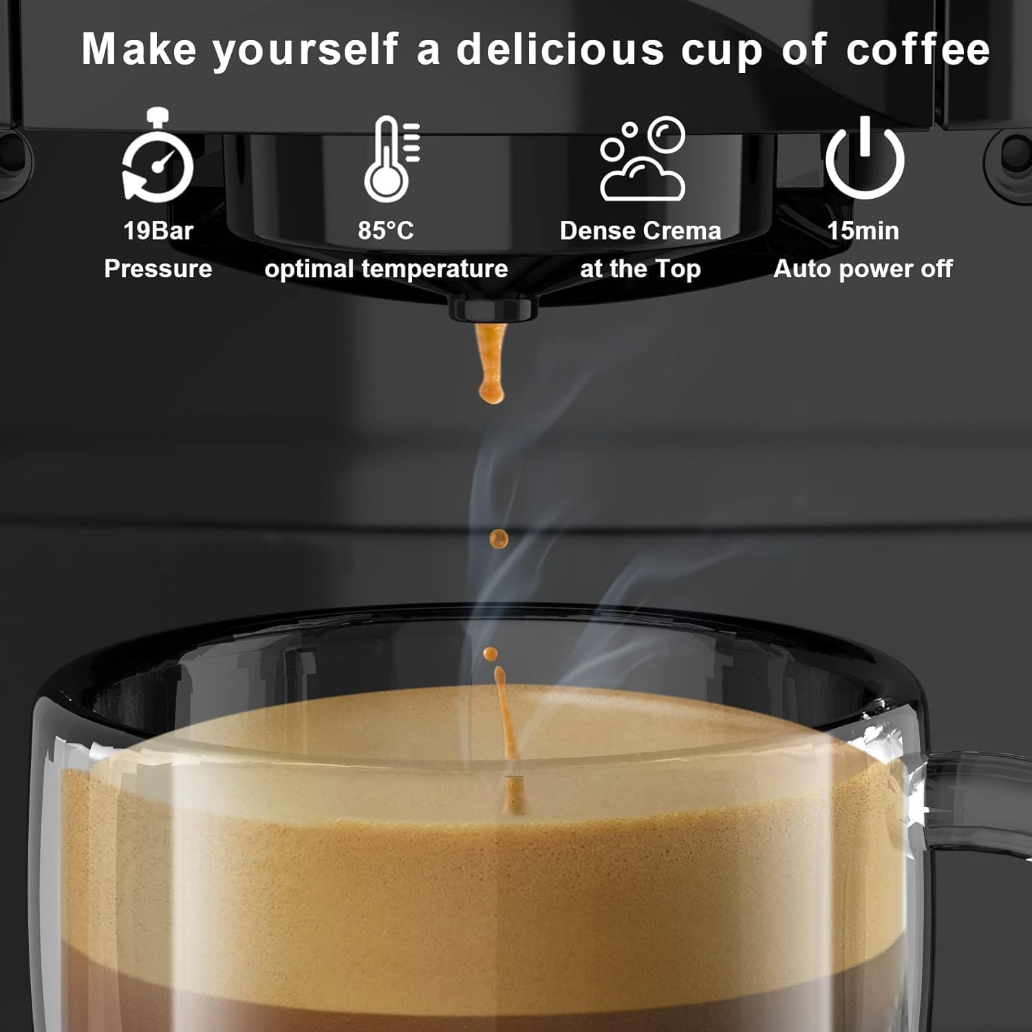 KOTLIE AC-513HF 5 in 1 Kaffeemaschine für NES/DG/a modo mio/Gemahlener Kaffee/ESE(44mm), Höhe für große Tassen (Schwarz)