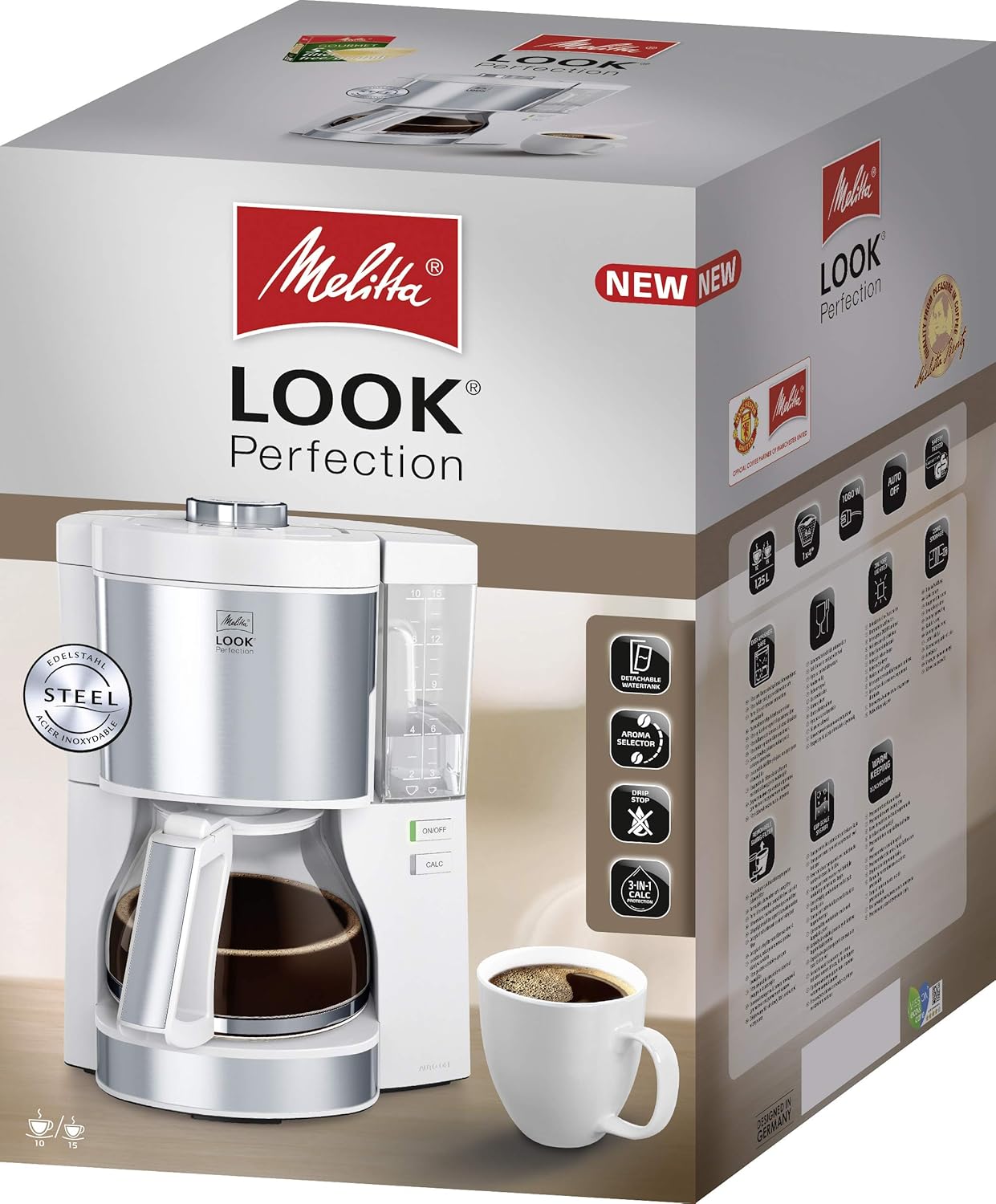 Melitta Look Perfection - Macchina da caffè con filtro - con caraffa termica - sistema antigoccia - 10 tazze - Nera (1025-16)