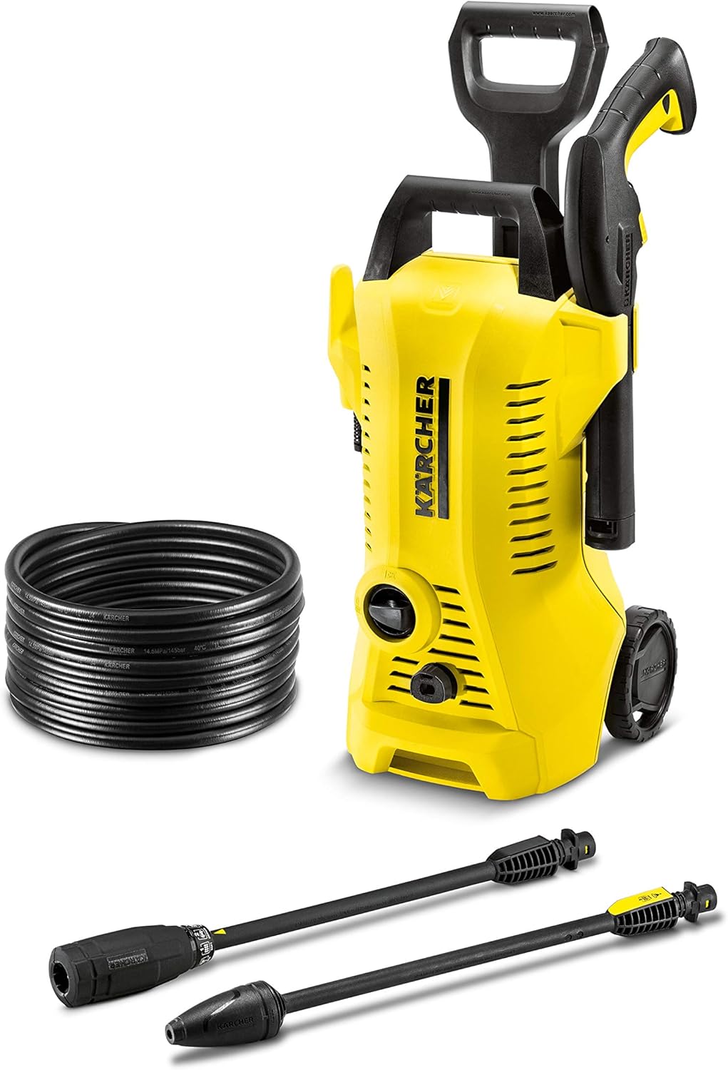 Idropulitrice Kärcher K Mini, leggera e compatta, pressione: max. 110 bar, portata: 360 l/h, superficie: 20 m²/h, peso: 3,93 kg, pistola ad alta pressione, ugello rotante mangia-sporco, lancia, filtro dell'acqua, nero, giallo