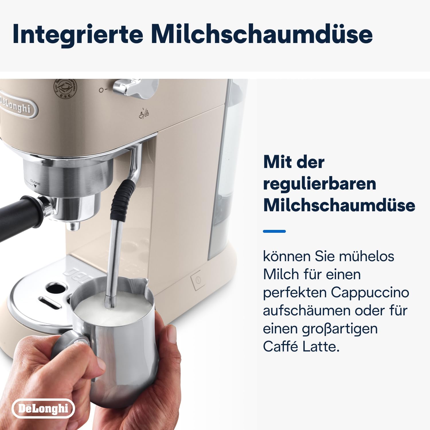 De'Longhi Dedica Style EC 685.M – Macchina da caffè espresso con portafiltro, con montalatte professionale, larga solo 15 cm, per caffè in polvere o cialde ESE, serbatoio dell'acqua da 1 l, argento