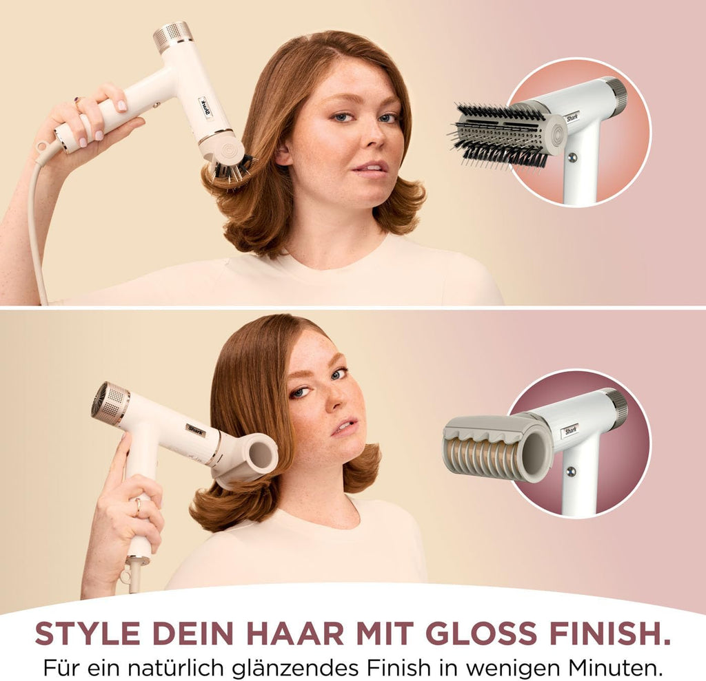 Shark SpeedStyle Haartrockner & RapidGloss Finisher mit Aufbewahrungstasche, 5 Styler, Für Alle Haartypen, Schnelltrocknend, Glättet Fliegende Haare, Keine Hitzeschäden, Ionisch, Seide, HD352EU