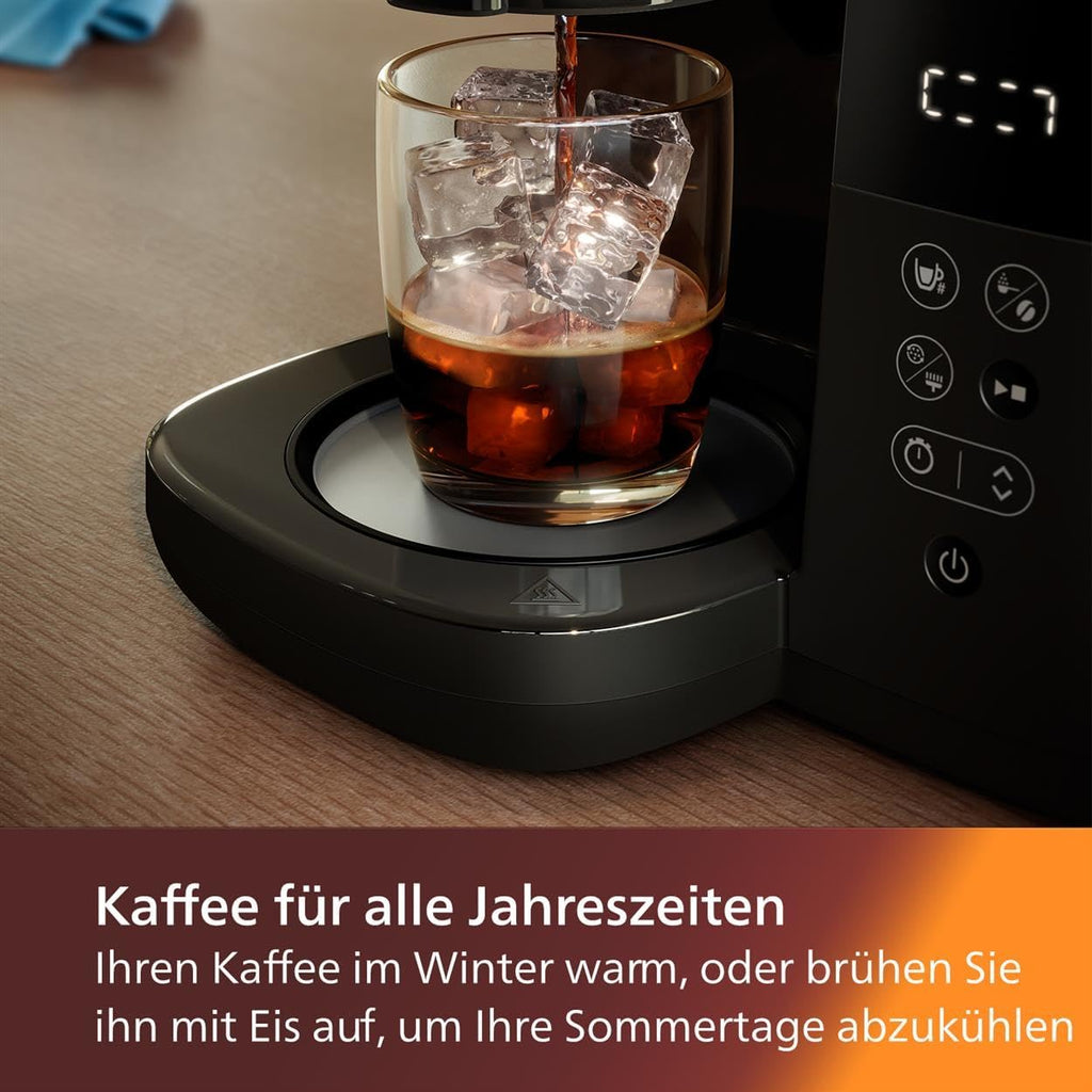 Philips Macchina da caffè con filtro All-in-1 - macinacaffè conico integrato per caffè appena macinato - doppio contenitore per chicchi, caraffa in vetro da 1,25 l, impostazione personalizzata dell'intensità (HD7900/50)