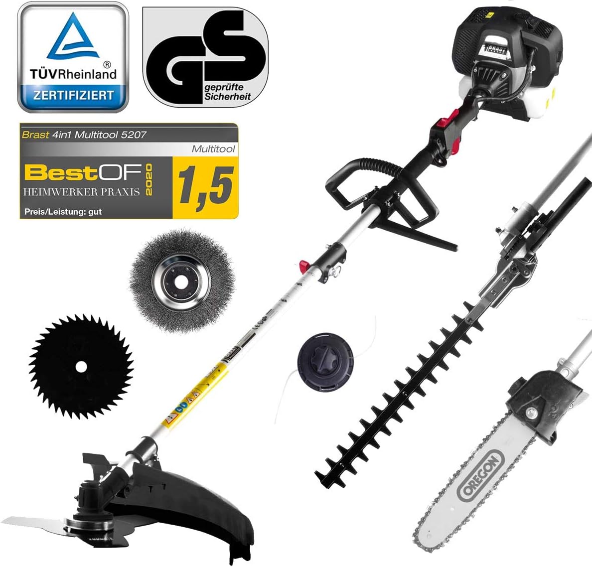 BRAST® Motorsense Benzin 3.0 PS 2 in 1 Gerät Freischneider Rasentrimmer Rasenmäher 52cm³