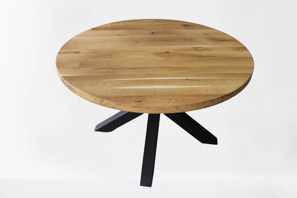 Serie UNA | Tavolo rotondo in legno massello - Rovere - incl. gamba tavolo Matrix - diverse dimensioni e colori | Diametro: 100 - 160 cm