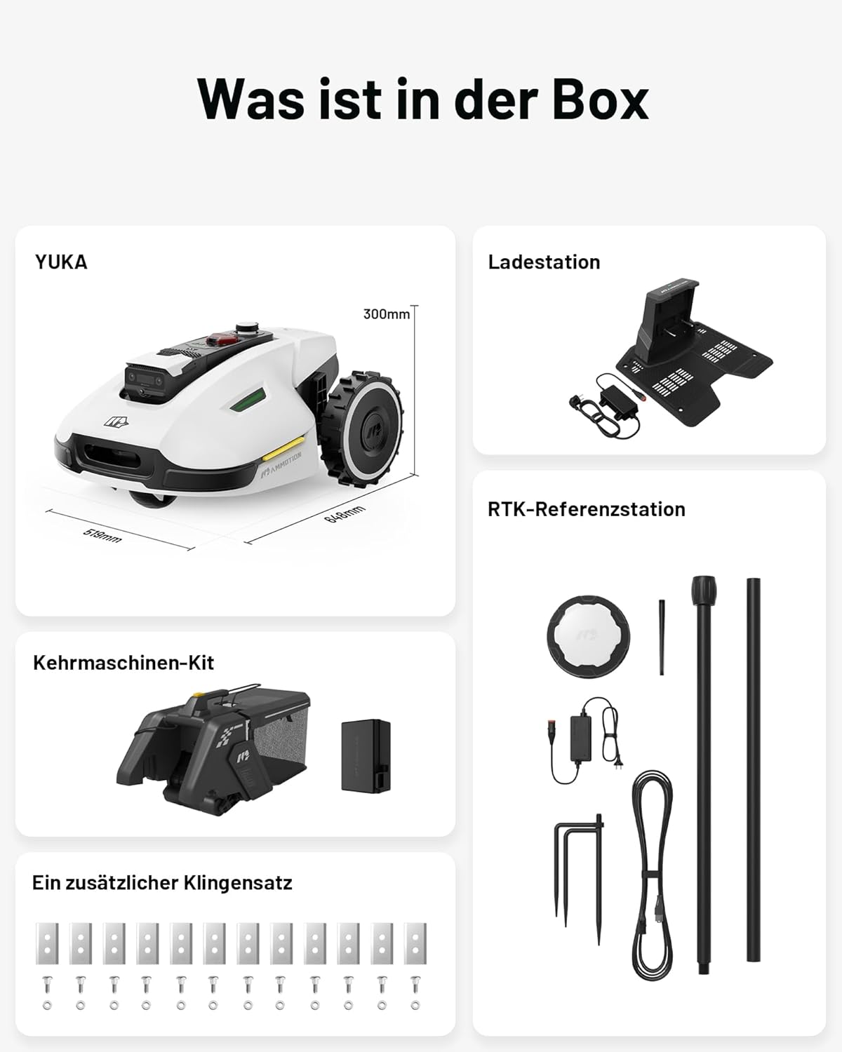 MAMMOTION YUKA Mini 500 Robot Rasaerba senza Filo Perimetrale, NetRTK+Vision, Nessuna Antenna RTK Necessaria, Mappatura Automatica, Consigliato 500m², Max 700m², con Modulo 4G, Pendenza 50%