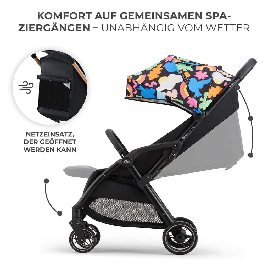 Kinderkraft APINO Buggy bis 22 kg, Liegebuggy, Kinderwagen, Leicht - 7,5kg, Automatisches zusammeklappen, Verstellbare Rückenlehne bis zur Liegeposition, ideal für Reisen, Beige