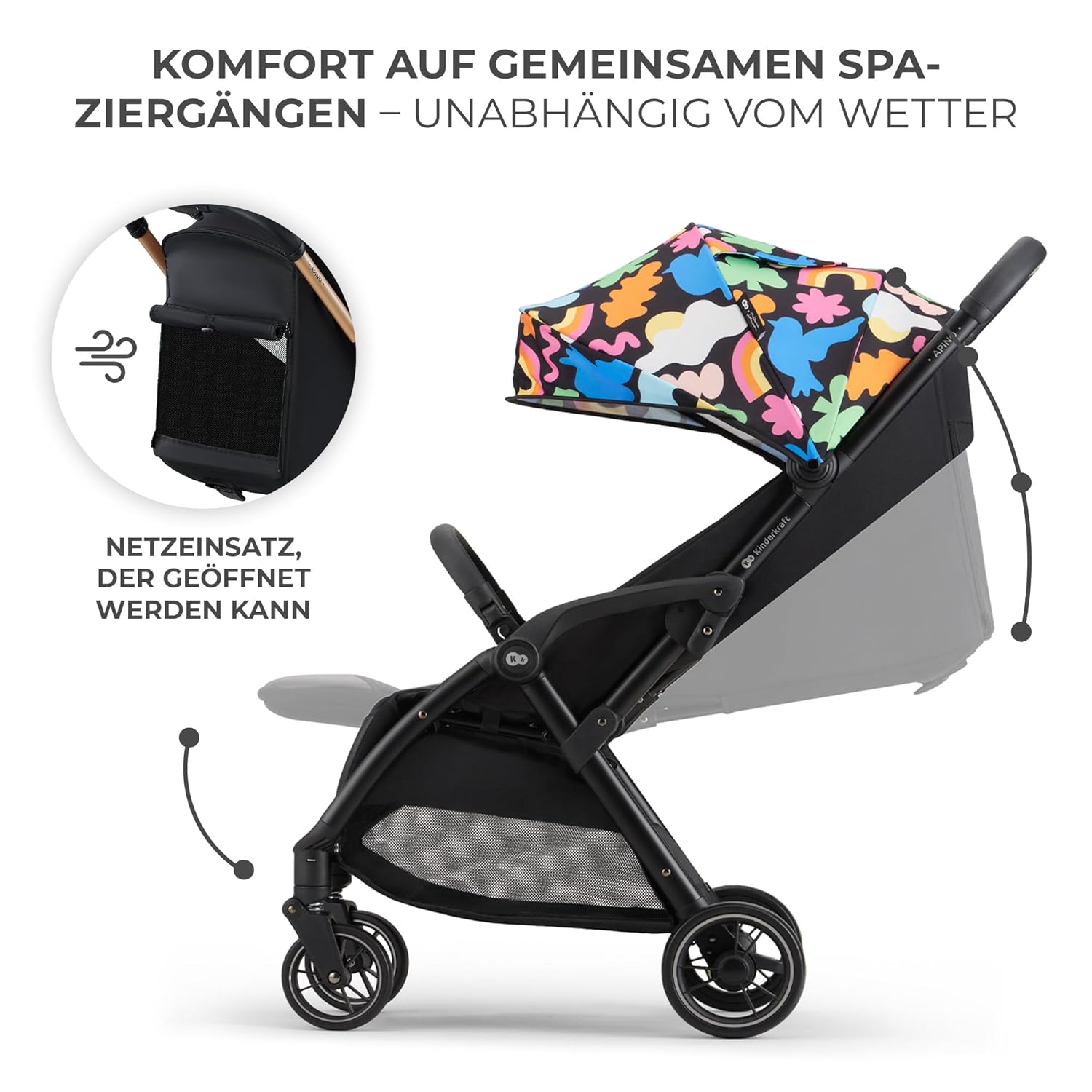 Kinderkraft APINO Buggy bis 22 kg, Liegebuggy, Kinderwagen, Leicht - 7,5kg, Automatisches zusammeklappen, Verstellbare Rückenlehne bis zur Liegeposition, ideal für Reisen, Beige