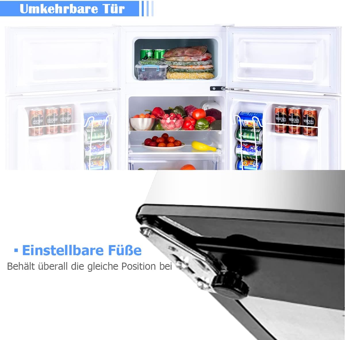 GOPLUS Frigorifero con congelatore - Combinazione frigo-congelatore / Capacità totale 90L, vano congelatore 27L / Termostato regolabile / Illuminazione interna a LED / Cerniera porta reversibile (Bianco)