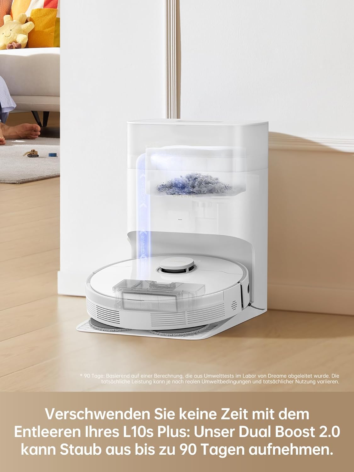 dreame L10 Prime Saugroboter und Wischroboter mit Automatischer Waschstation von Wischpads, 7mm Mopanhebung, LDS Navigation, 4000Pa Saugleistung, 3D Mapping, WiFi/APP