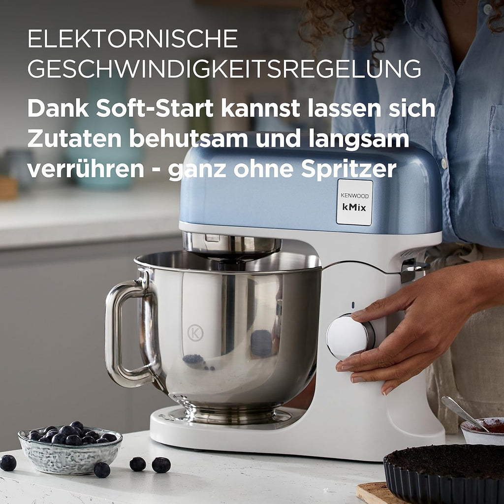 Kenwood kMix KMX750RD Robot da cucina, Ciotola in acciaio inox da 5 litri, Sistema di sicurezza Safe-Use, Corpo in metallo, 1000 Watt, Inclusi set di 3 accessori da pasticceria e paraspruzzi, Rosso