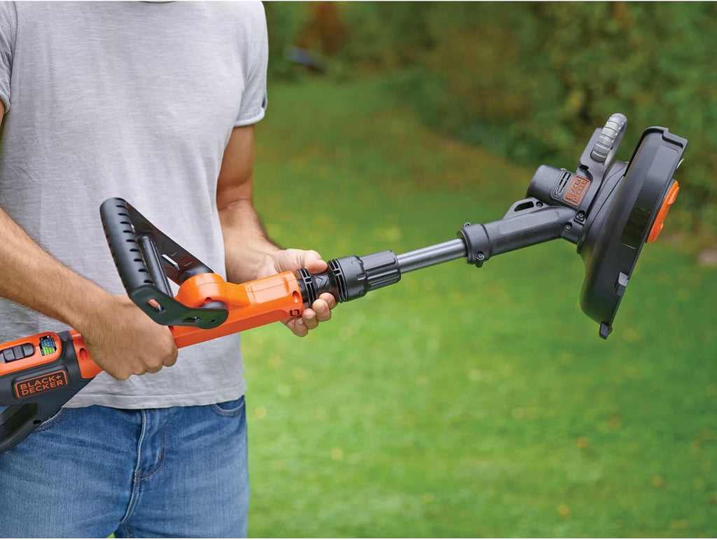 Black+Decker Rasentrimmer mit Akku Rasenkantenschneider Freischneider mit Fadenverlängerung auf Knopfdruck Fadenverlängerung (mit 1x18V 2.0 AH, 28 cm Schnittbreite, Einzelfaden 9 m/1,6 mm) STC1820PC