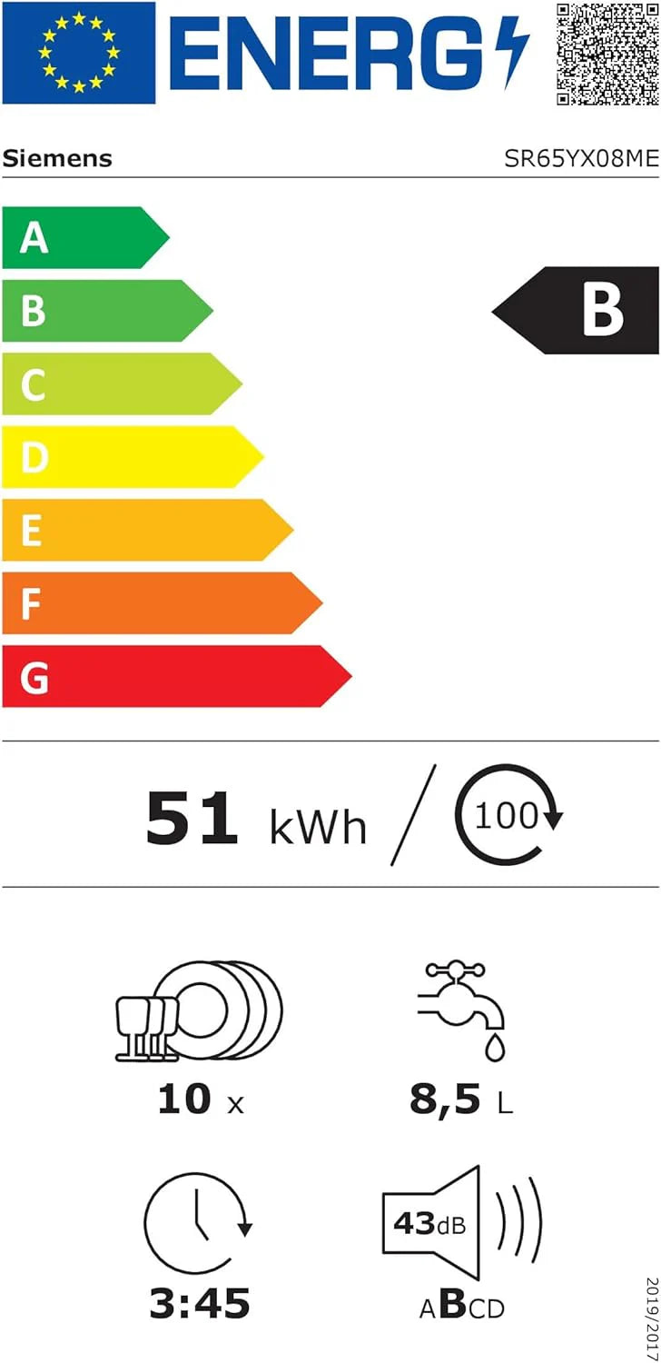Siemens SR65YX08ME, iQ500 Lavastoviglie smart a scomparsa totale, larghezza 45 cm, cassetto portaposate, Zeolith, extra silenziosa, aquaStop, apertura automatica della porta a fine programma, varioSpeed, illuminazione interna