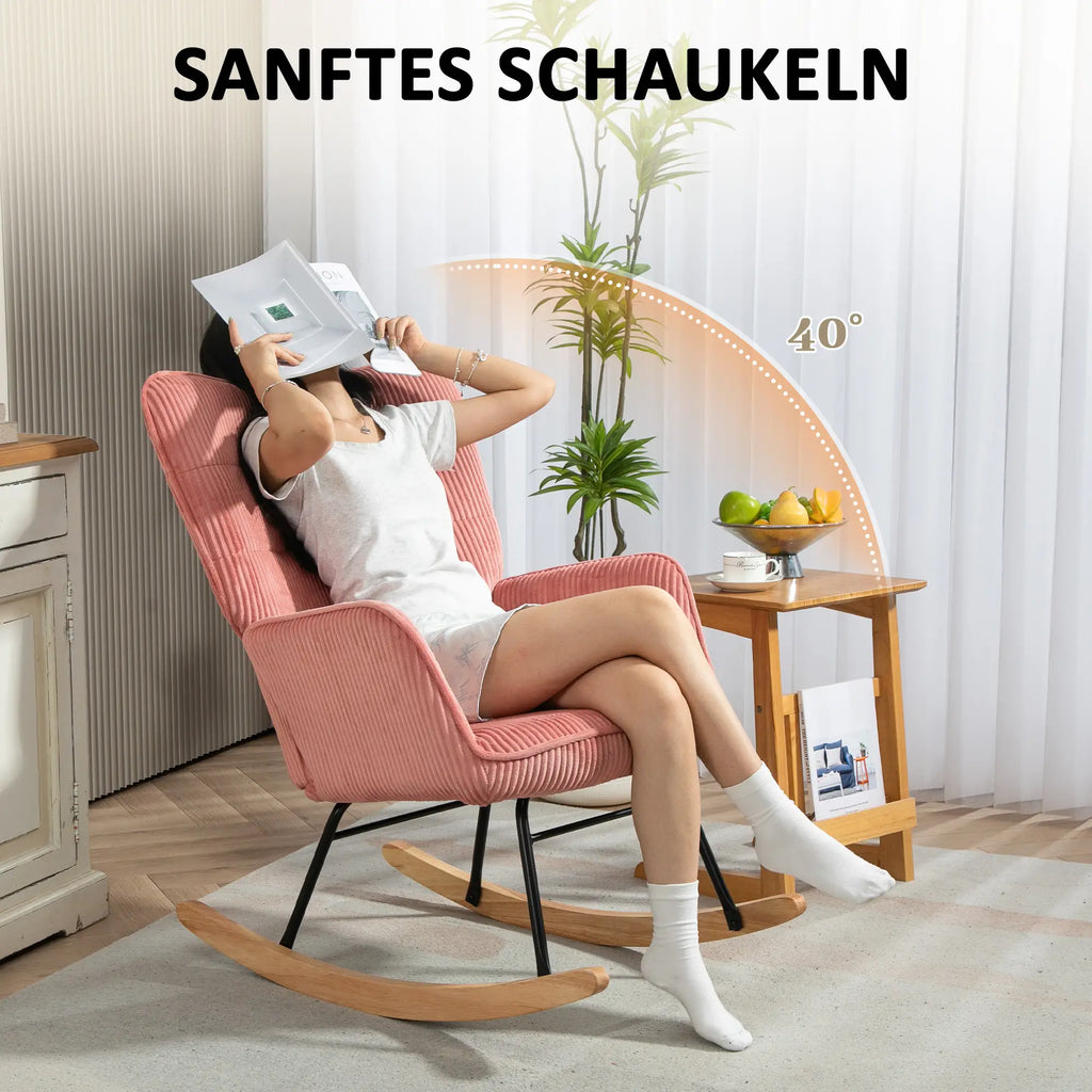 HOMCOM Schaukelstuhl Kord Rosa mit Schaukelfunktion & Komfortpolster