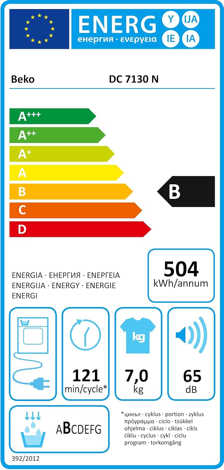 Beko DC 7130 N b100 Asciugatrice a condensazione, 7 kg, Sensore di umidità elettronico, Protezione antipiega automatica, Cesto AquaWave, 15 programmi, Programma rapido