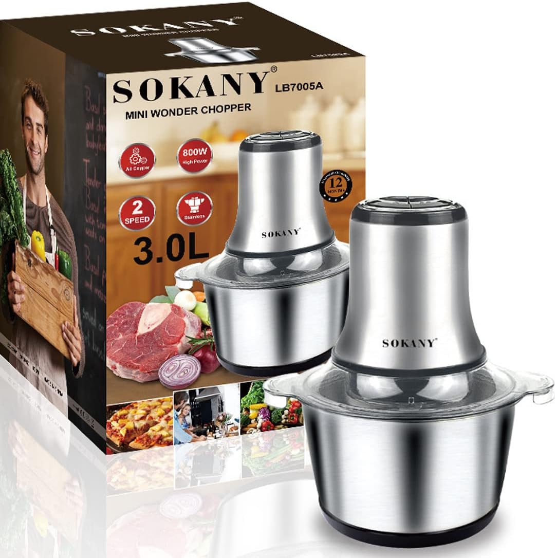 SOKANY Tritacarne Elettrico da Cucina 1500W con Ciotola in Acciaio Inox da 6,5L, Tritatutto con 3 Livelli di Velocità, Robot da Cucina con 4 Lame per Carne, Cipolle, Frutta, Verdura