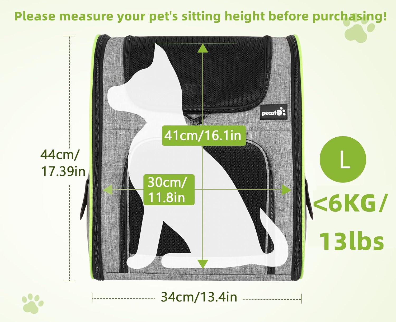 pecute Haustier Rucksack mit Netzfenster, Tragbare und Faltbare Katzentasche, Atmungsaktive und Leichte Hundetasche, Wasserdichtes Oxford-Tuch mit Viel Platz, Multifunktionales Rutschfestes Grau XL