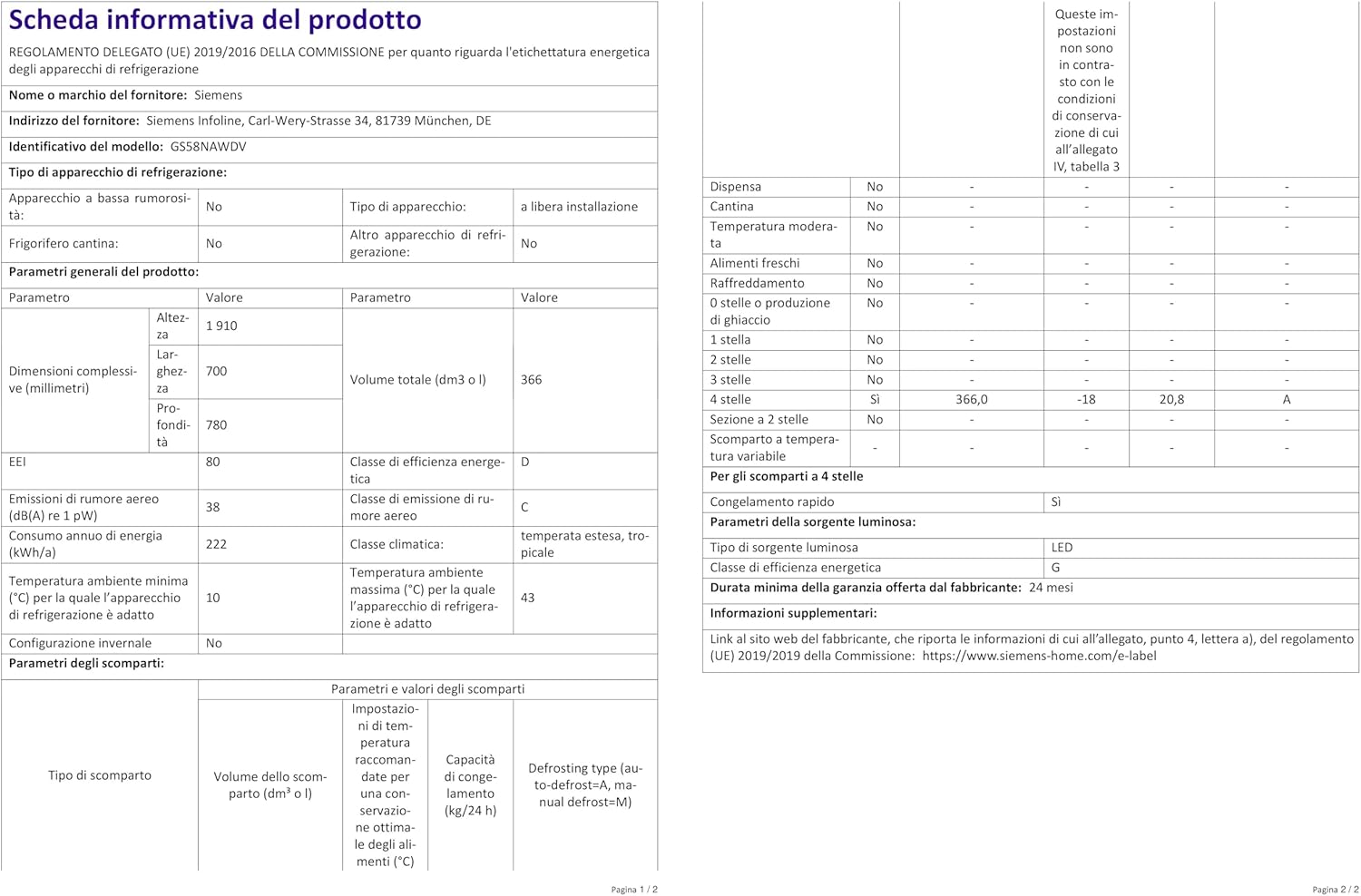 Siemens GS54NAWCV iQ500 Congelatore verticale, 176 x 70 cm, 327 L, NoFrost mai più sbrinamento, bigBox spazio per alimenti di grandi dimensioni, varioZone ripiani e cassetti flessibili in vetro, Bianco