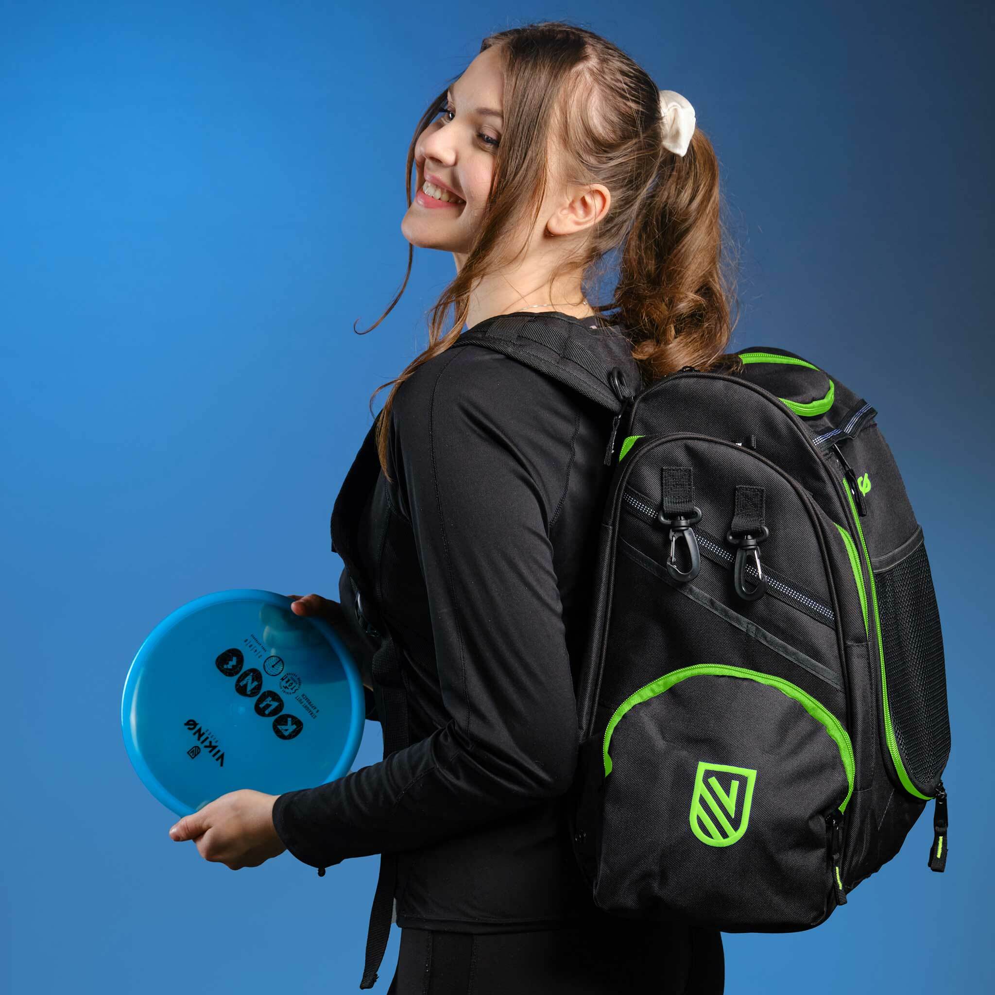 Viking Discs Rucksack Pro, zaino da disc golf, nero/lime