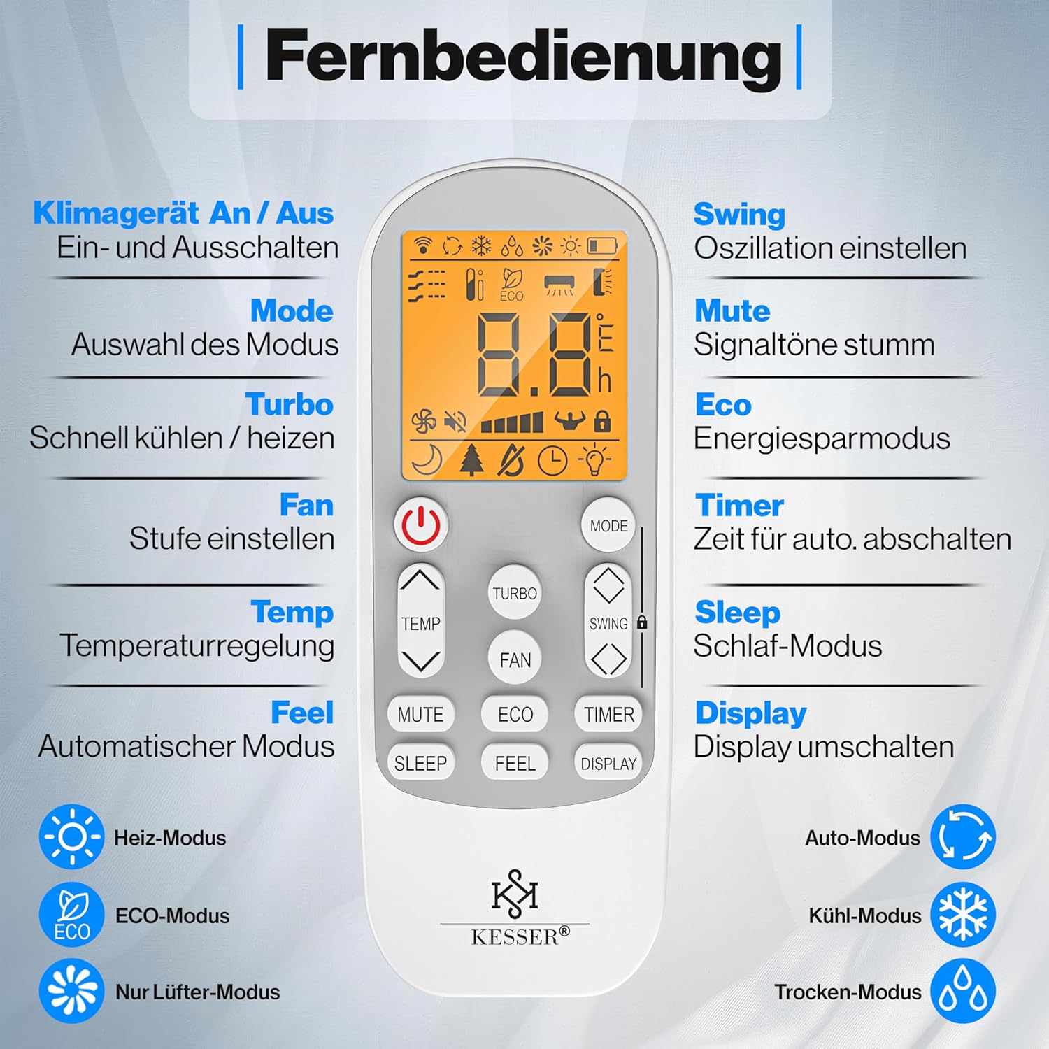 KESSER® Condizionatore Split - con funzione WiFi/App - Raffreddamento A++/Riscaldamento A+ - 9000 BTU/h (2.600 Watt) Refrigerante R32 - Telecomando, funzione timer - Kit di montaggio completo incluso