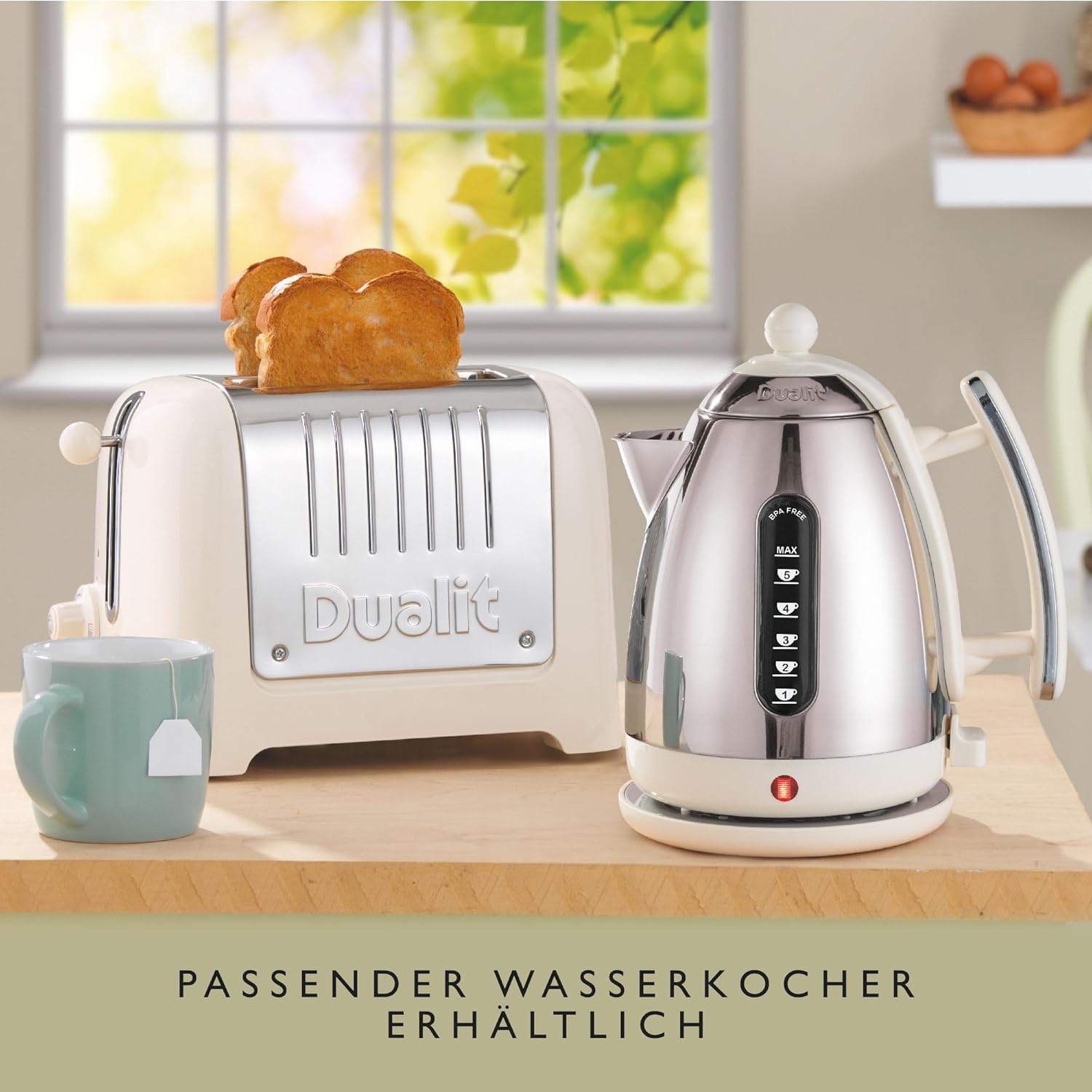 Tostapane Dualit Lite a 2 Fette - 1,1kW Tosta 60 Fette di Pane Tostato All'ora - Lucido con Bordo in Bianco Canvas - Funzione Bagel e Scongelamento - Tostapane Bianco Canvas con Fessure Larghe 36mm