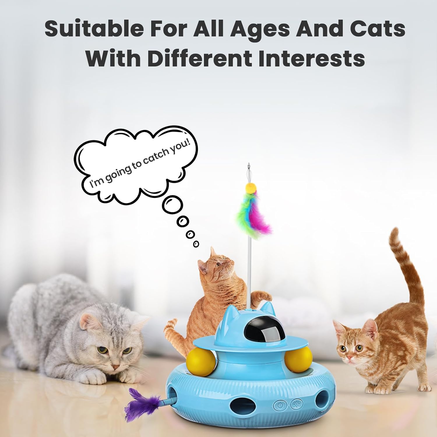PETTOM Katzenspielzeug Selbstbeschftigung, 3-in-1 Katzenspielzeug Elektrisch Automatisch, Interaktives Spielzeug für Katzen USB Aufladbar