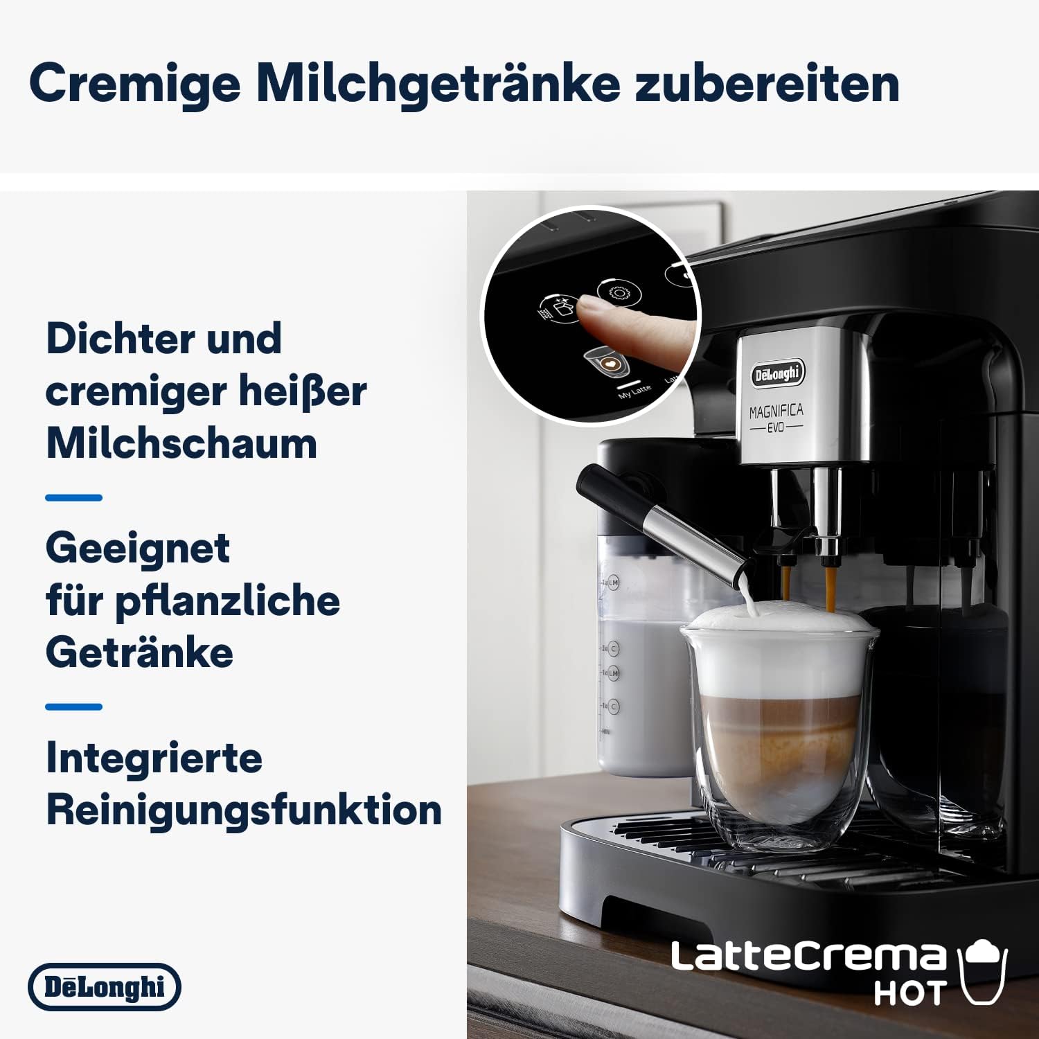De'Longhi Magnifica Evo ECAM292.81.SB, macchina da caffè automatica con sistema latte, 7 tasti per selezione diretta di cappuccino, espresso e altre specialità di caffè, pannello di controllo, funzione 2 tazze, argento/nero