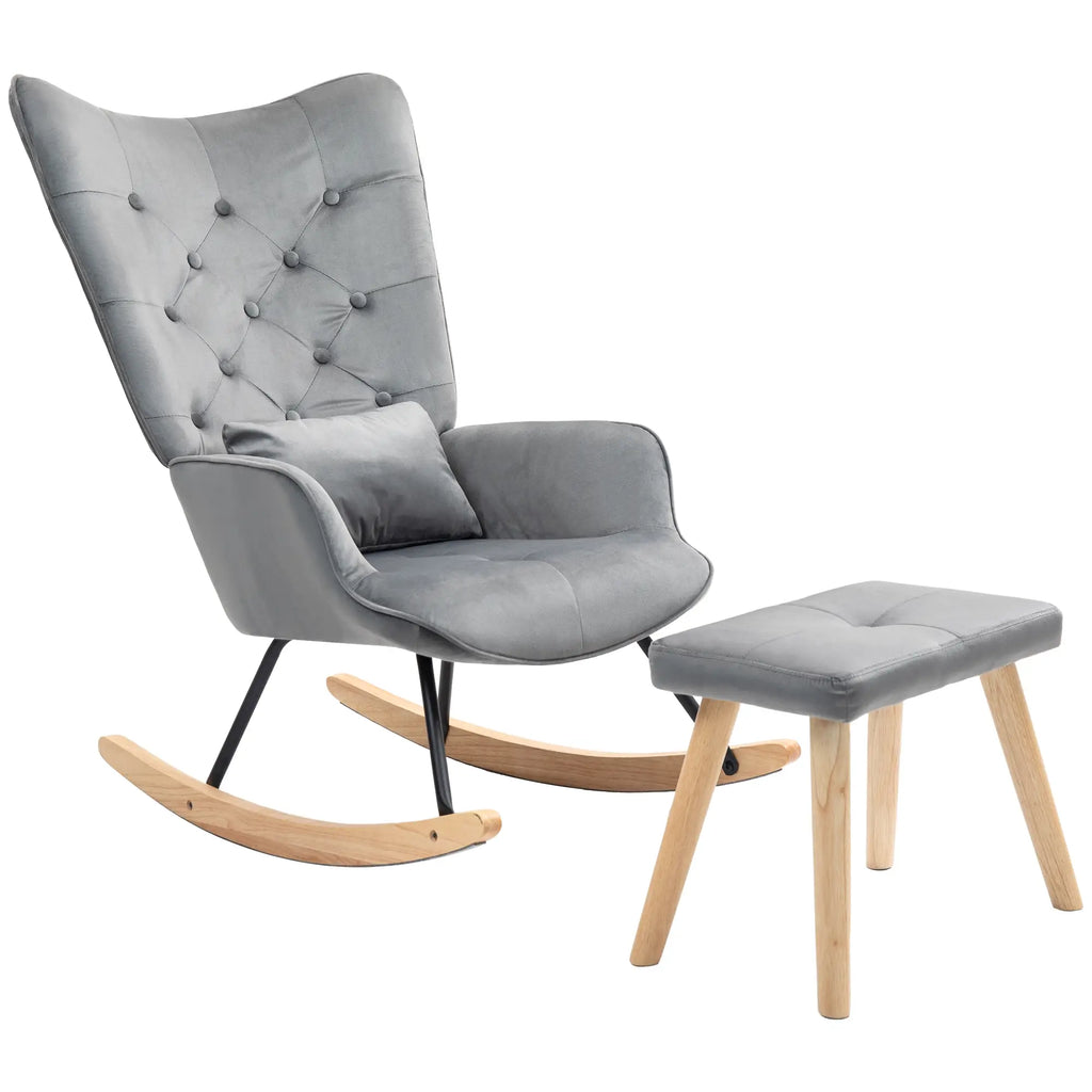 HOMCOM Relaxsessel mit Hocker Schaukelstuhl Set Samt Dunkelgrau