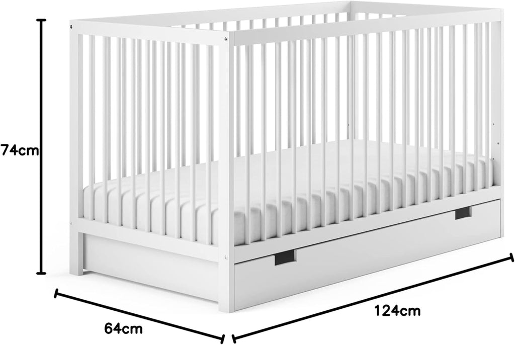 Kids Collective Lettino per neonati 60x120 regolabile in altezza e sponde rimovibili, opzionale con cassetto e materasso | Legno di faggio bianco molto stabile Prodotto in Europa