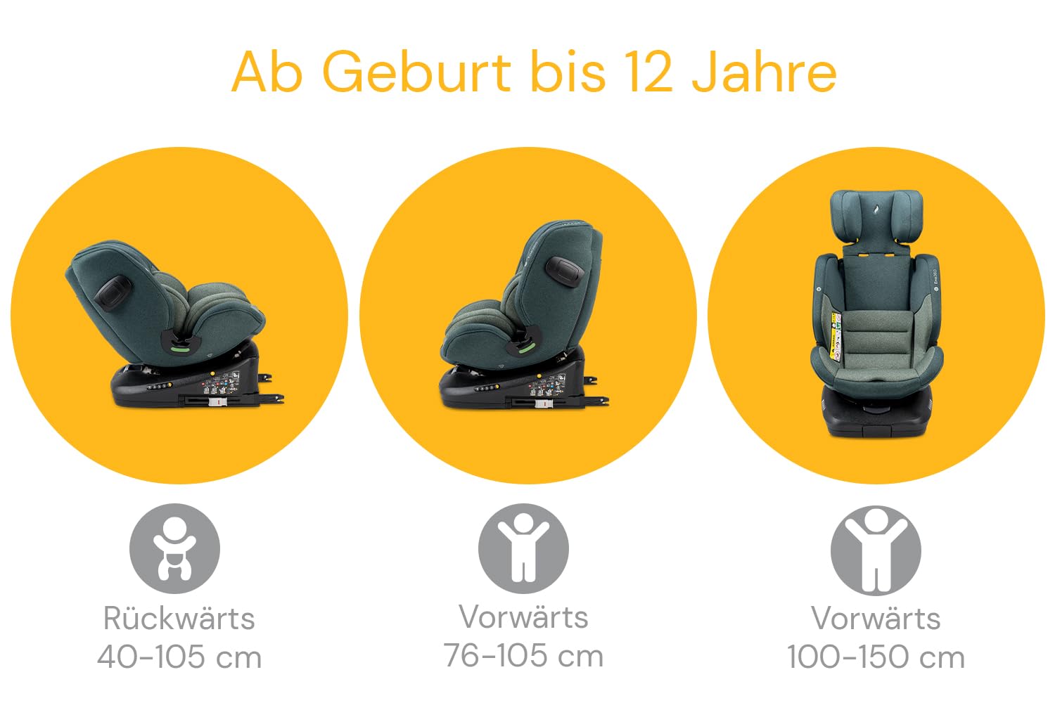 Osann Eno360 i-Size, seggiolino auto girevole 40-150 cm, reboarder con Isofix, seggiolino auto per bambini – All Black