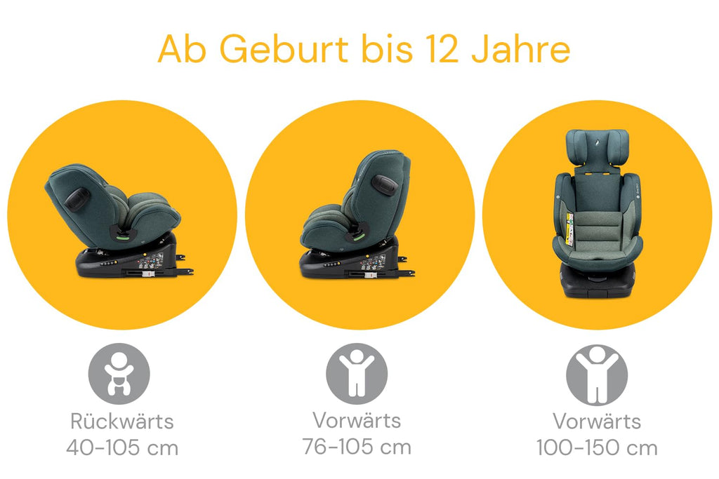Osann Eno360 i-Size, seggiolino auto girevole 40-150 cm, reboarder con Isofix, seggiolino auto per bambini – Grigio Scuro Melange