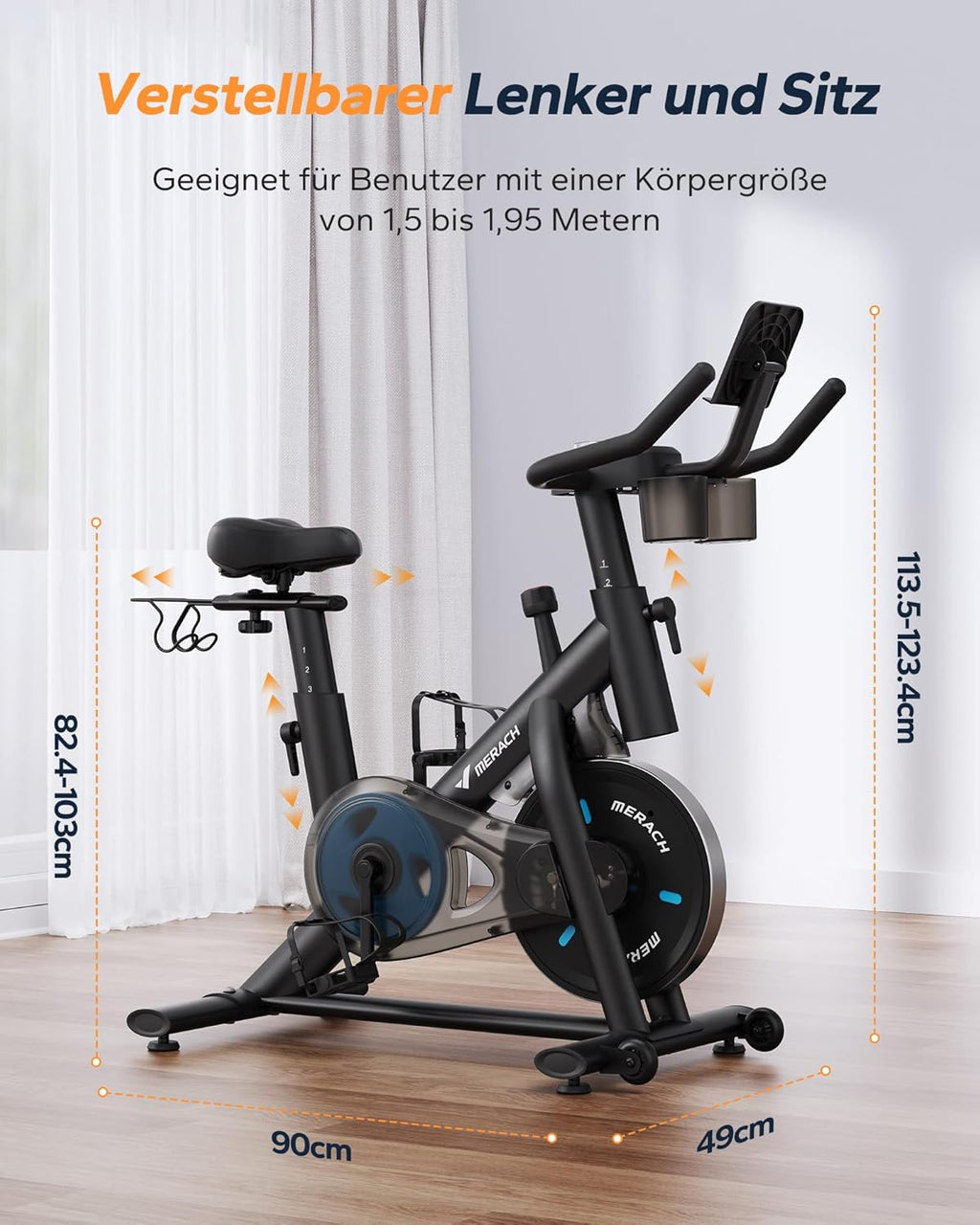 MERACH Cyclette con Resistenza Regolabile, Bici da Allenamento Silenziosa con Monitor LCD Migliorato, Supporto per Tablet, Cyclette da Interno per Cardio Fitness a Casa, App Dedicata, Fino a 136 kg