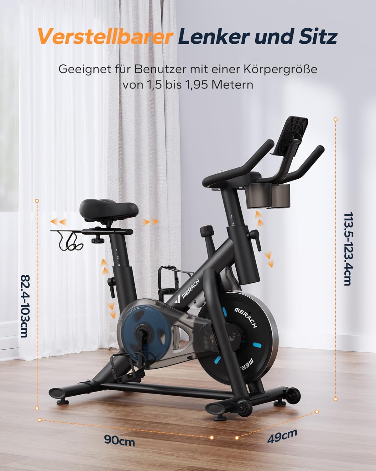 MERACH Cyclette con Resistenza Regolabile, Bici da Allenamento Silenziosa con Monitor LCD Migliorato, Supporto per Tablet, Cyclette da Interno per Cardio Fitness a Casa, App Dedicata, Fino a 136 kg