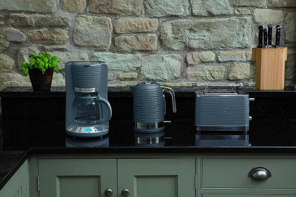 Russell Hobbs Inspire Grey Set Colazione Tostapane, Bollitore e Macchina da Caffè
