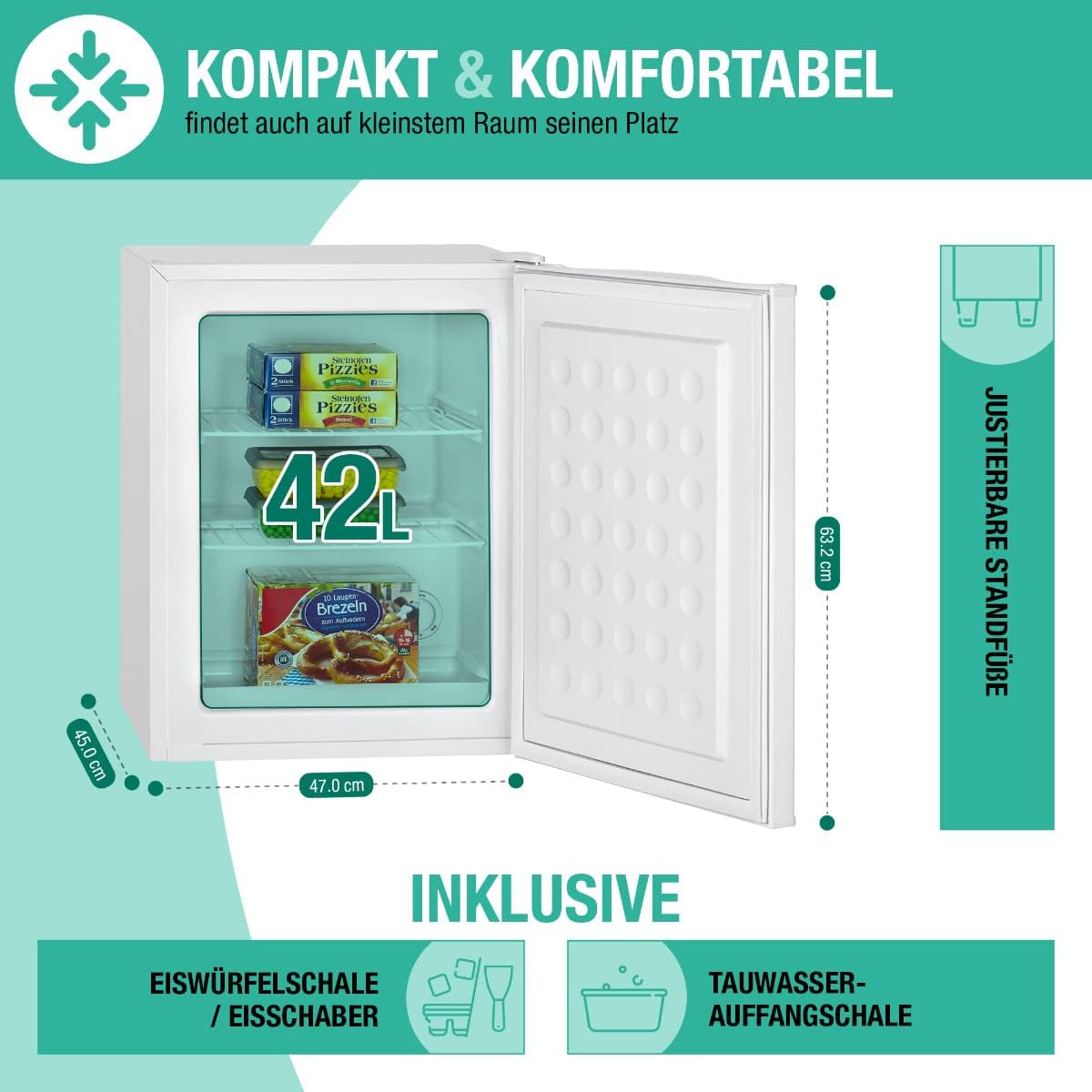 Bomann Congelatore piccolo con capacità netta di 42L | Mini congelatore con 2 ripiani a griglia rimovibili | Congelatore con cerniera della porta reversibile e controllo continuo della temperatura | GB 7236 nero