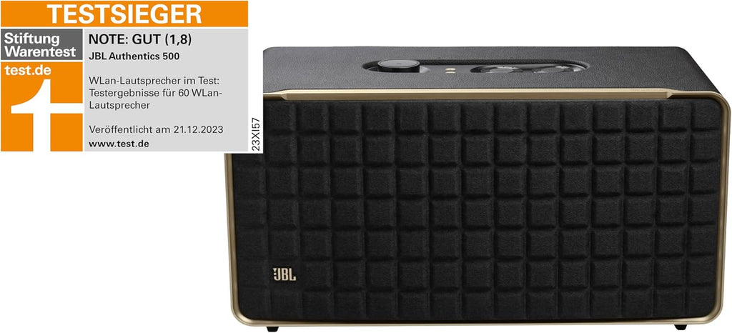 JBL Authentics 200 Smart Home Altoparlante – Cassa Bluetooth dal design retrò anni '70 – Con griglia Quadrex, Google Assistant, Alexa, AirPlay e JBL One App – Nero