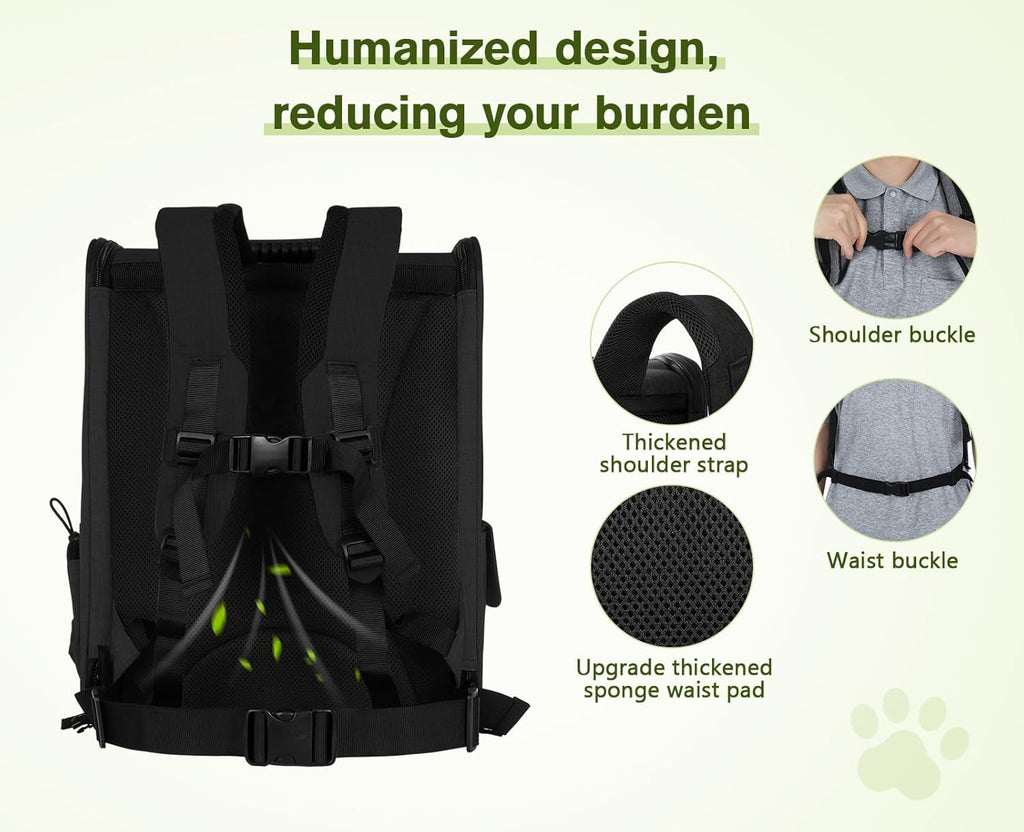 pecute Haustier Rucksack mit Netzfenster, Tragbare und Faltbare Katzentasche, Atmungsaktive und Leichte Hundetasche, Wasserdichtes Oxford-Tuch mit Viel Platz, Multifunktionales Rutschfestes Grau XL