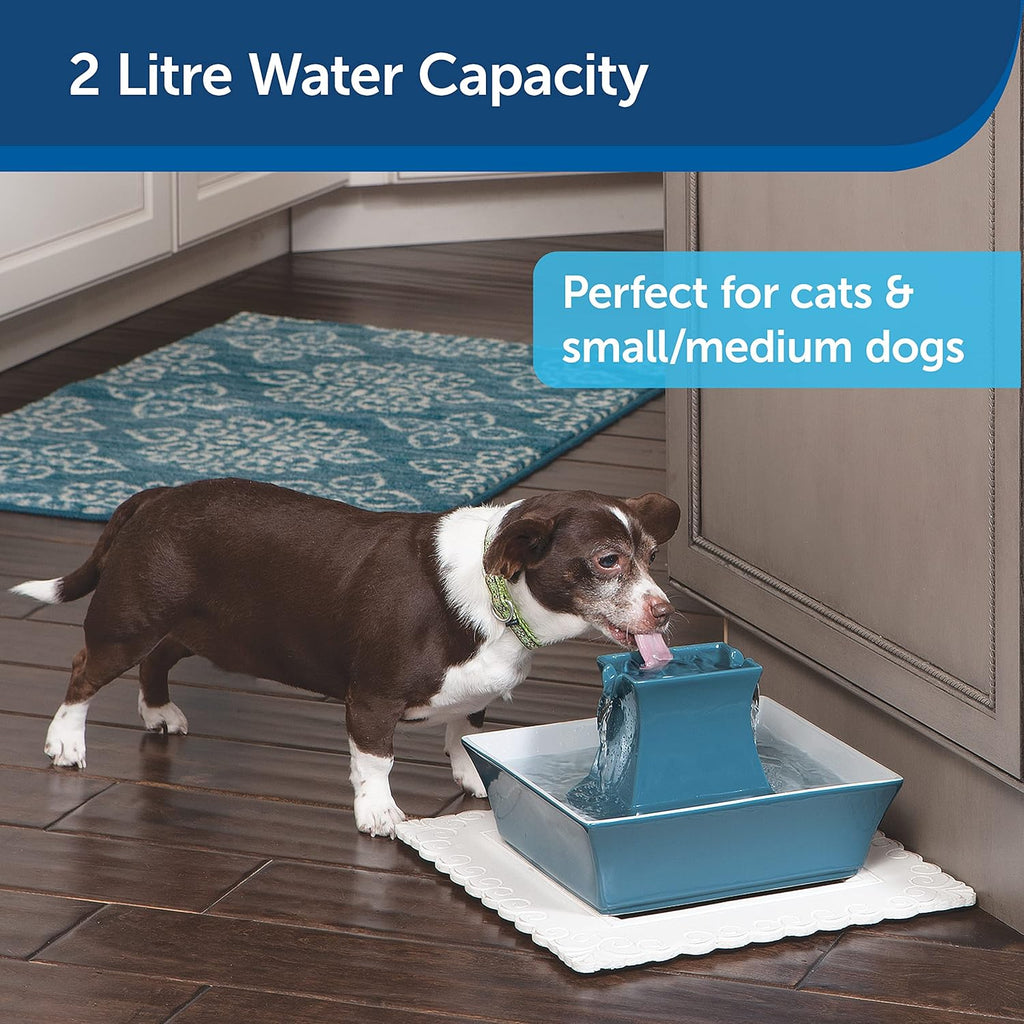PetSafe Drinkwell Keramik Pagodenbrunnen, Trinkbrunnen für Katzen und Hunde, Dual Water Stream - 2 Liter, Rot