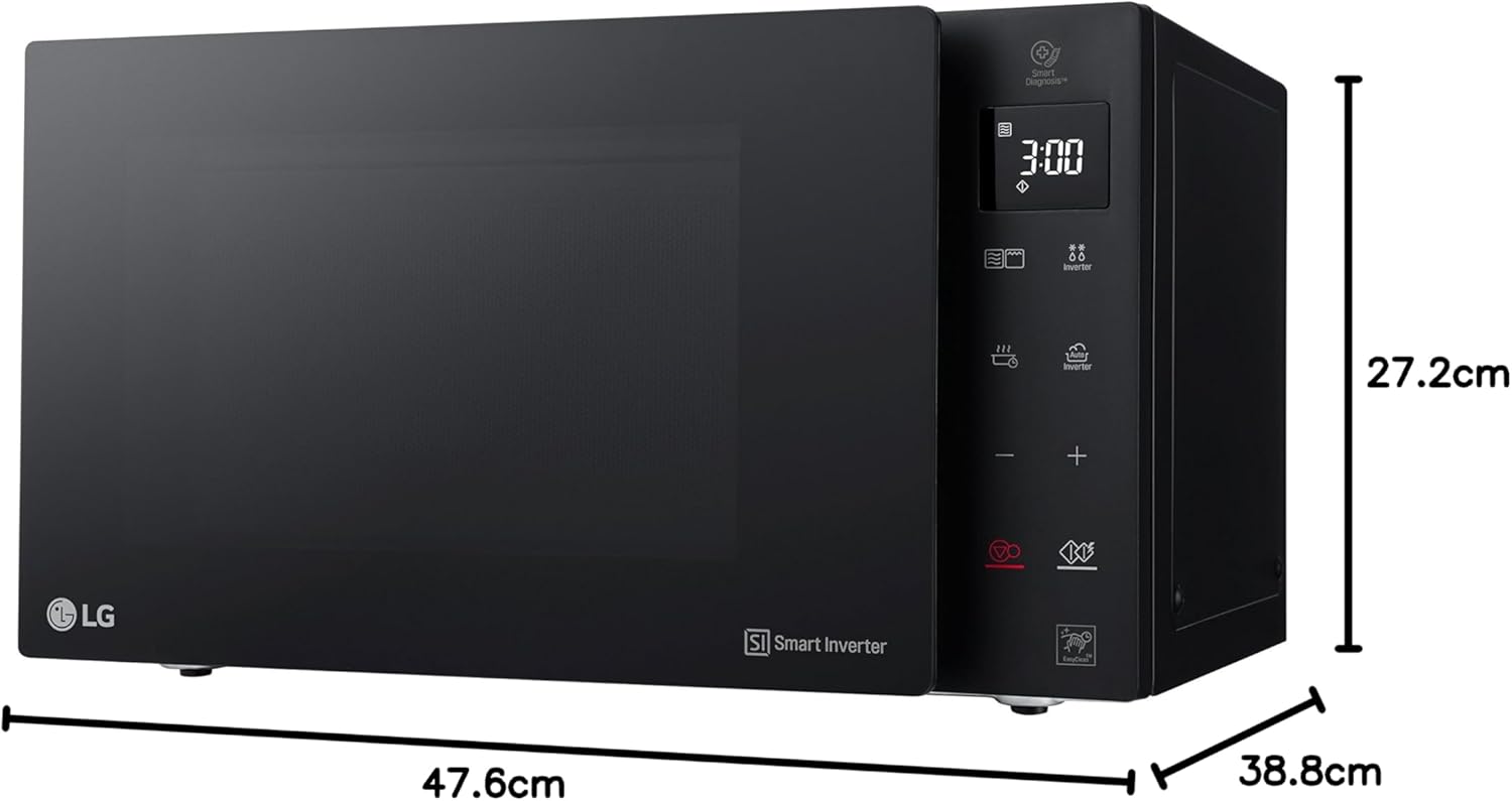 Microonde LG MH6535GIS con tecnologia Inverter e grill al quarzo, capacità 25 litri, 1000 W, programmi automatici, livelli di potenza regolabili per una cottura ottimale e funzione EasyClean, nero