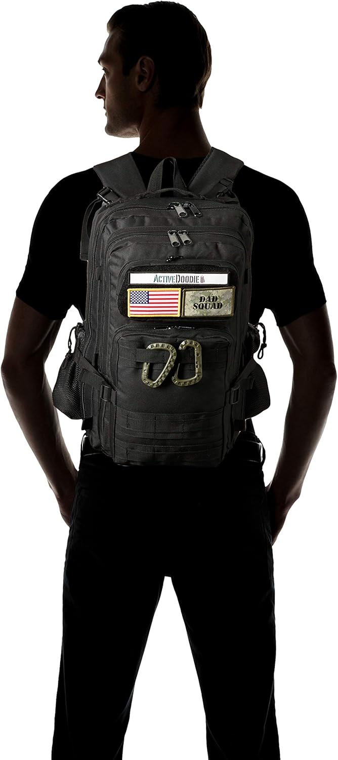 ActiveDoodie Wickeltasche mit taktischer Vorteilspackung, Wickelunterlage, Kinderwagengurte, Babyflaschen-Tasche, Dad Squad Patches, Herren-Wickeltasche