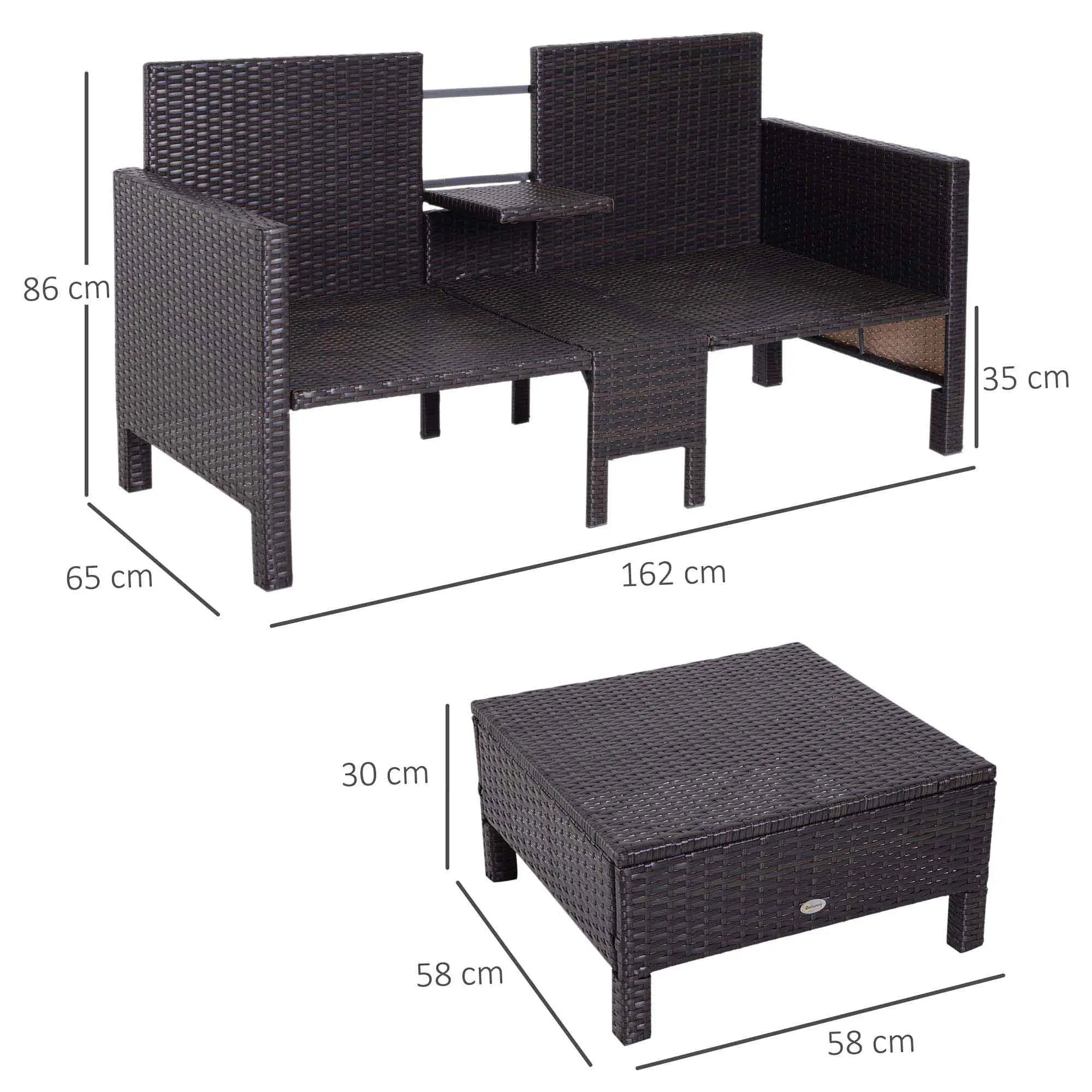 Outsunny Set Divano da Giardino 3 Pezzi in Polyrattan con Poggiapiedi e Cuscini, per Esterno