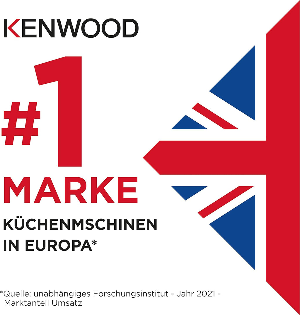 Kenwood kMix KMX750RD Robot da cucina, Ciotola in acciaio inox da 5 litri, Sistema di sicurezza Safe-Use, Corpo in metallo, 1000 Watt, Inclusi set di 3 accessori da pasticceria e paraspruzzi, Rosso