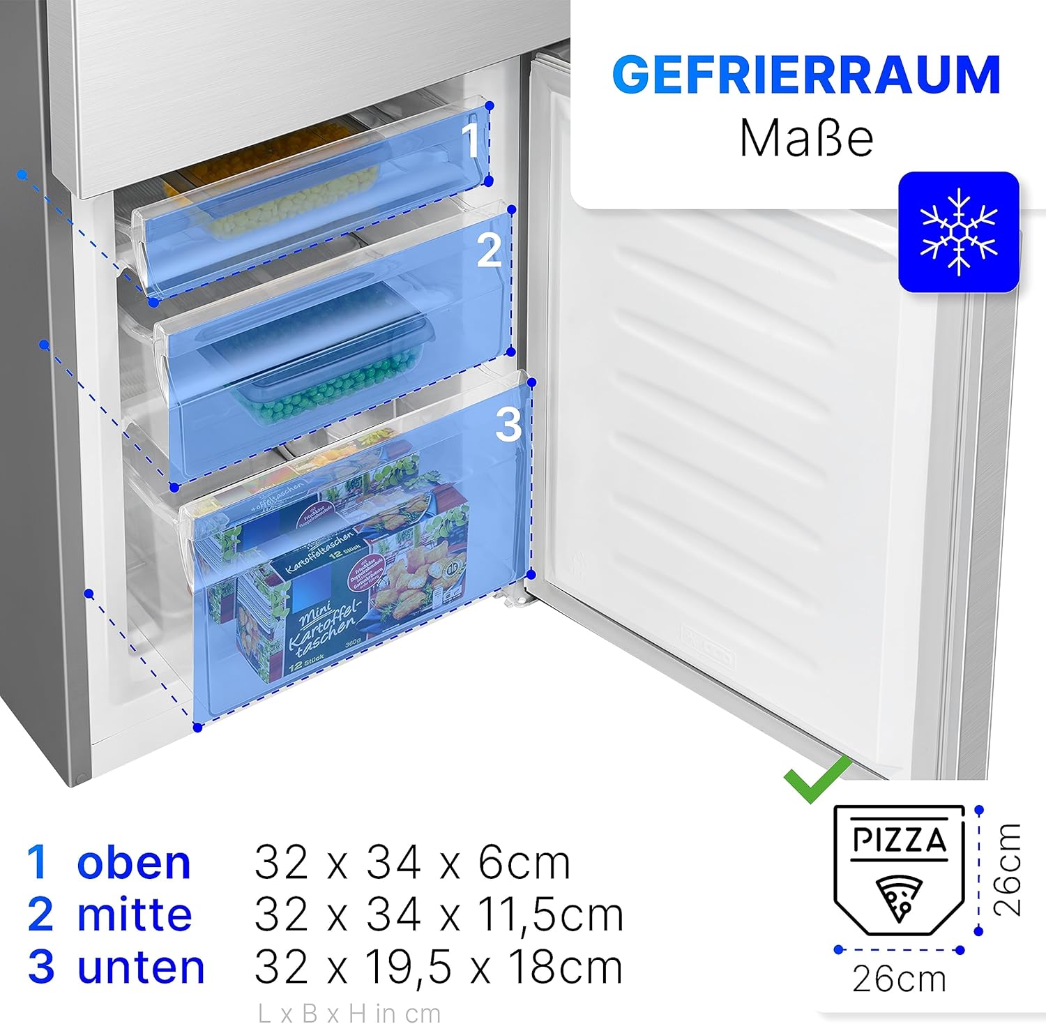 Bomann® Frigorifero con congelatore alto 143cm | Combinazione frigo-congelatore 175L con 3 ripiani e 3 cassetti | Porta reversibile | Combinazione frigo-congelatore silenziosa 39dB | Frigorifero KG 322.1 acciaio inox-look