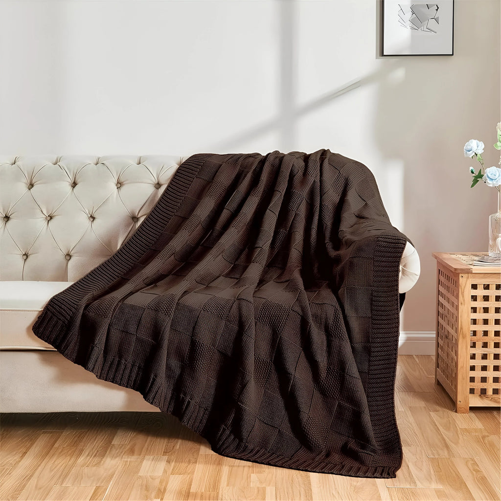 MonoKnit Coperta lavorata a maglia – Coperta in pile acrilico a righe di alta qualità, in bianco e nero, per letto e divano