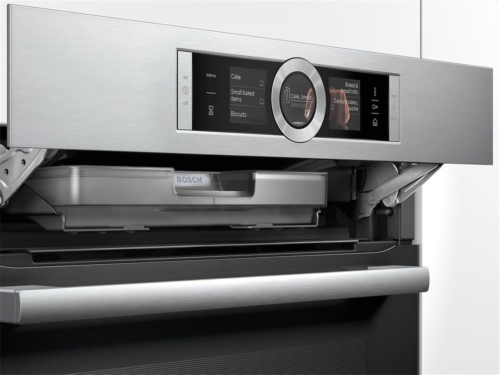 Bosch HMG7361B1, Serie 8 Forno da incasso intelligente con funzione microonde, 60 x 60 cm, Made in Germany, Nero, Air Fry, Anello di controllo digitale, Display touch, Programmi automatici, Supporto per la pulizia