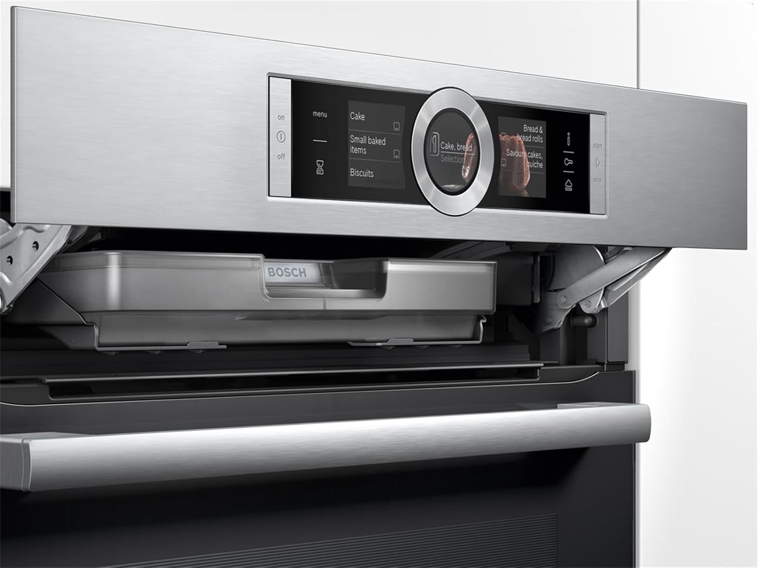 Bosch HMG7361B1, Serie 8 Forno da incasso intelligente con funzione microonde, 60 x 60 cm, Made in Germany, Nero, Air Fry, Anello di controllo digitale, Display touch, Programmi automatici, Supporto per la pulizia