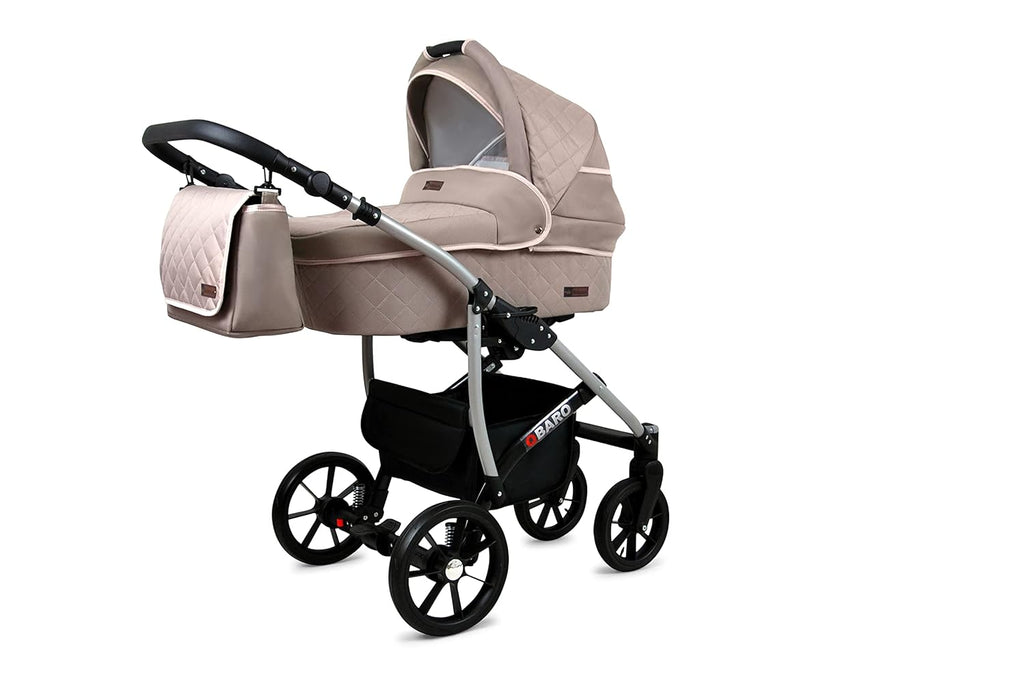 BabyLux® Bambimo Kinderwagen Set 3 in 1 - Qbaro - incl. Babywanne, Buggy Sportsitz, Auto-Babyschale - Autositz - Kinderwagenset - Kombikinderwagen mit Wickeltasche, Regenschutz usw.