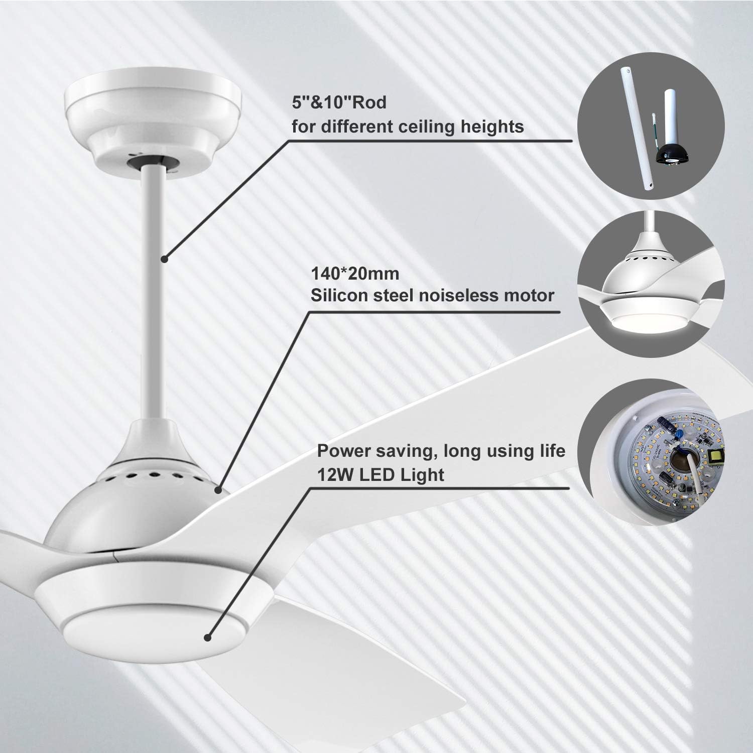 reiga Ventilatore da soffitto WiFi 132 CM con illuminazione a LED dimmerabile e telecomando, 3 temperature di colore, motore DC 6 velocità, compatibile con l'App Alexa Google Home, legno e marrone