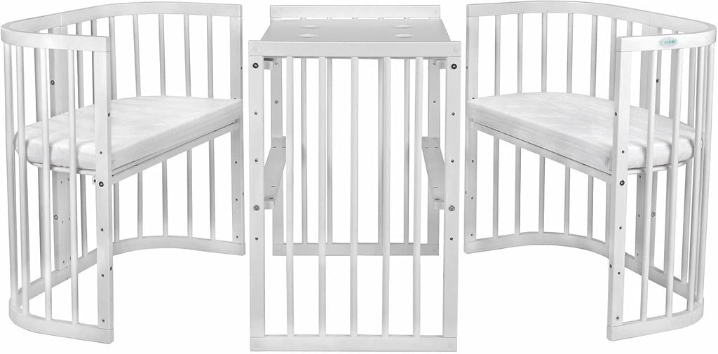 Waldin Lettino per bambini in legno 7in1 con materasso, Letto "Cresci con me", Ventilato, Base regolabile in 5 altezze, Set All-Inclusive, Legno Bianco