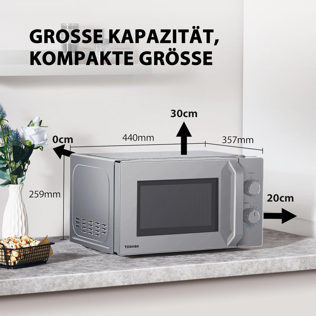 Forno a microonde a libera installazione Toshiba MW2-MM20PF(BK) / microonde singolo / 20L / 800W / 5 livelli di potenza con pratica funzione di scongelamento/illuminazione interna a LED/Nero